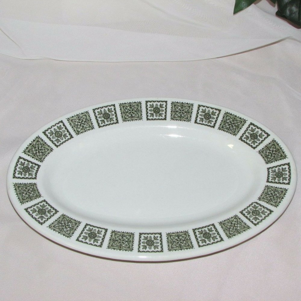 Vintage Oval Serving Platter Maddock Empire Crockery England Green Hotel Ware